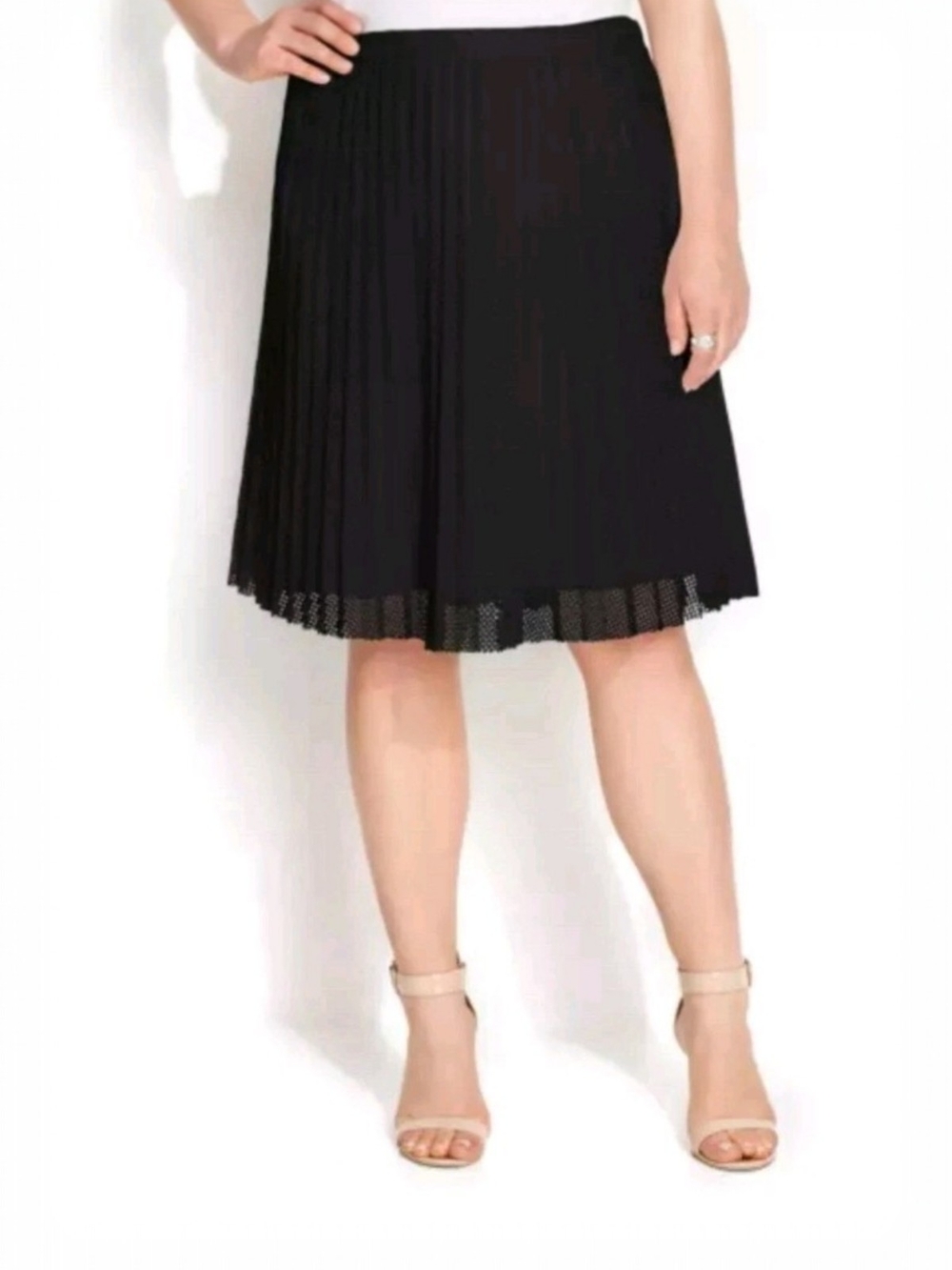 Calvin Klein Black Mesh Pleated Full Skirt